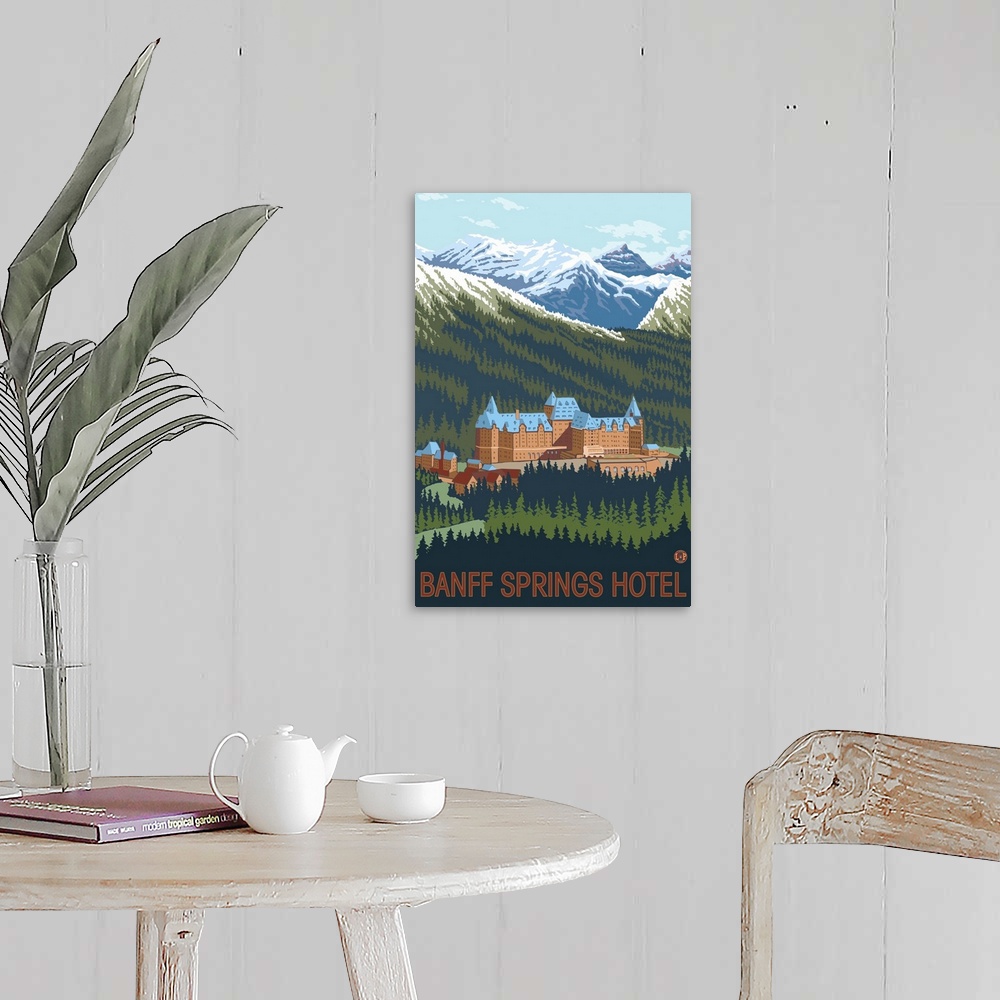 A farmhouse room featuring Banff, Canada - Banff Springs Hotel: Retro Travel Poster