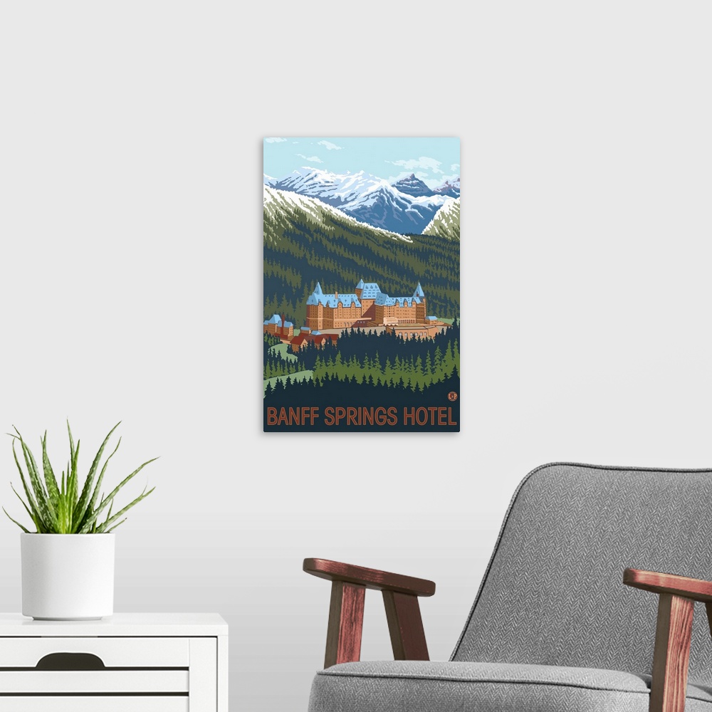 A modern room featuring Banff, Canada - Banff Springs Hotel: Retro Travel Poster