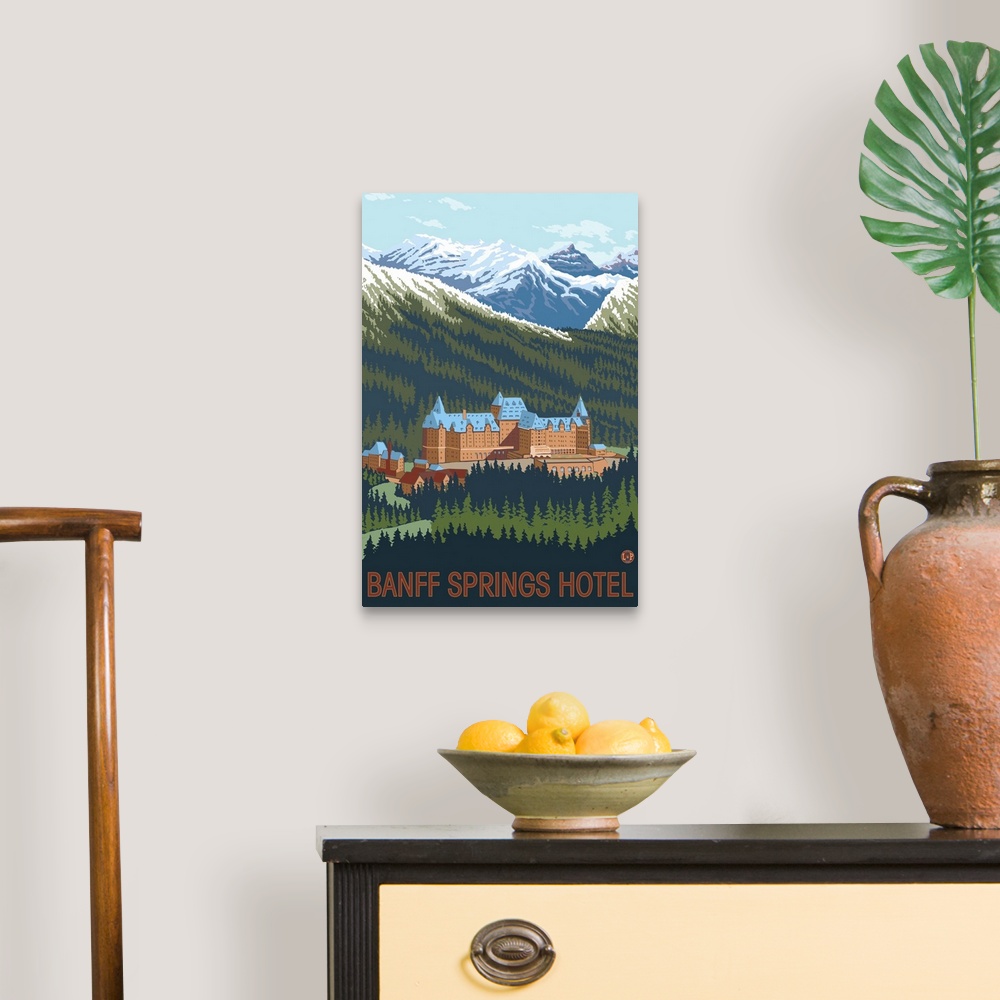 A traditional room featuring Banff, Canada - Banff Springs Hotel: Retro Travel Poster