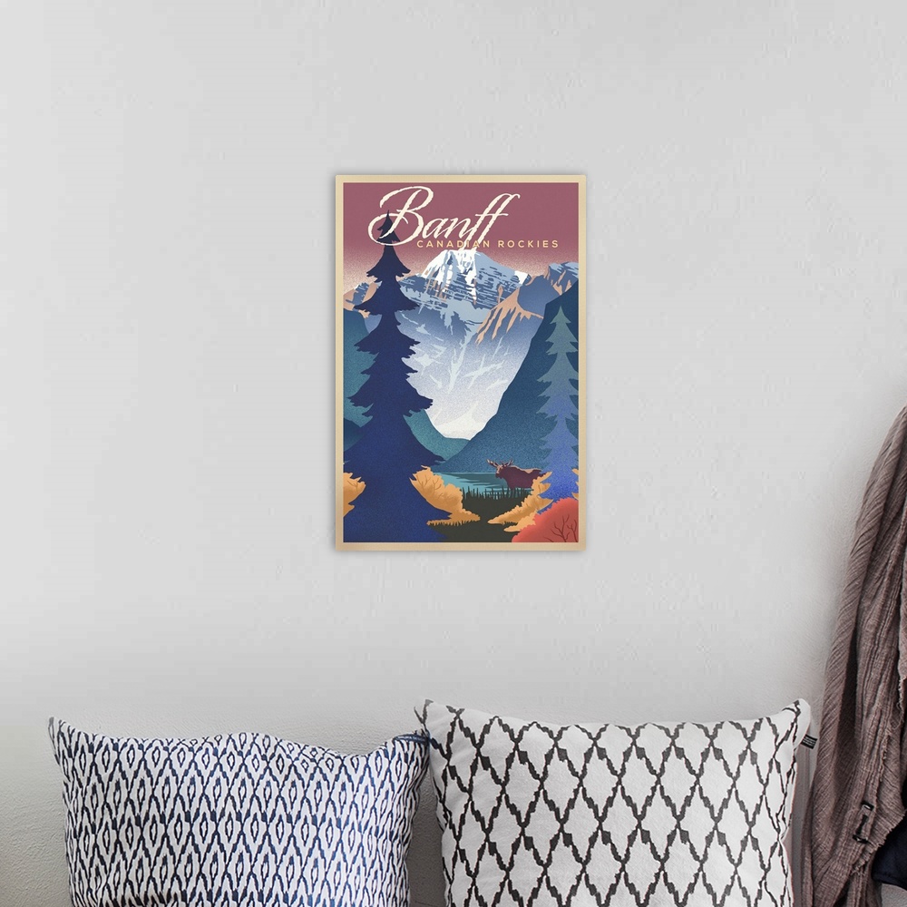 A bohemian room featuring Banff, Canada - Canadian Rockies - Mountain Scene - Lithograph