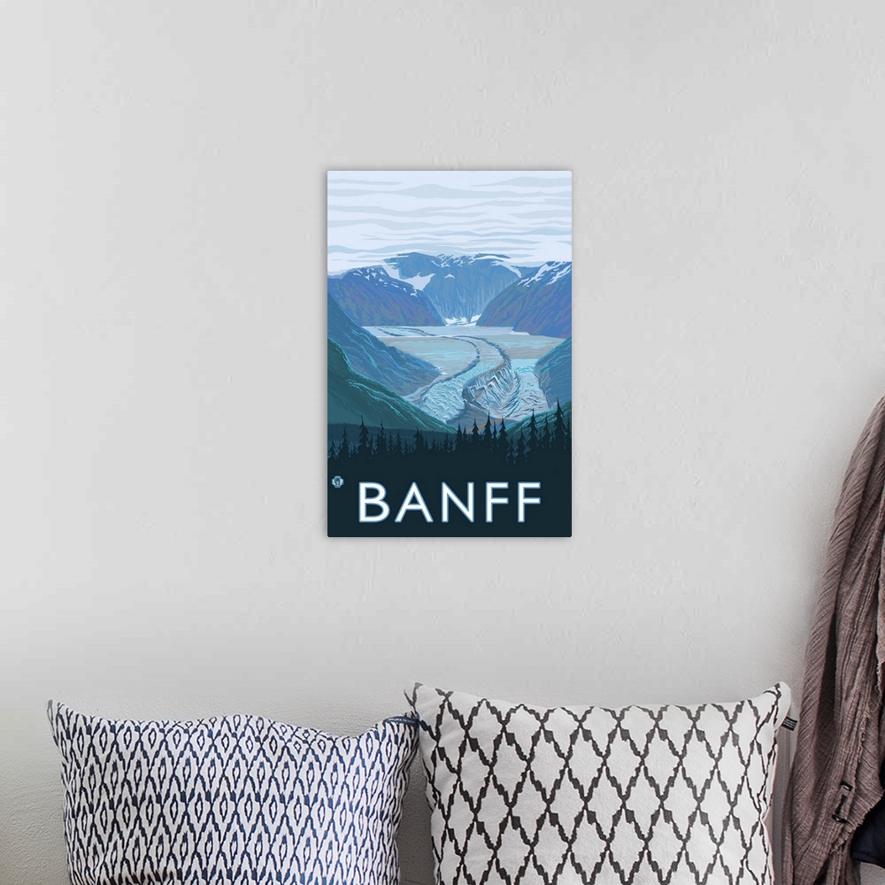 A bohemian room featuring Banff, Canada - Glacier: Retro Travel Poster