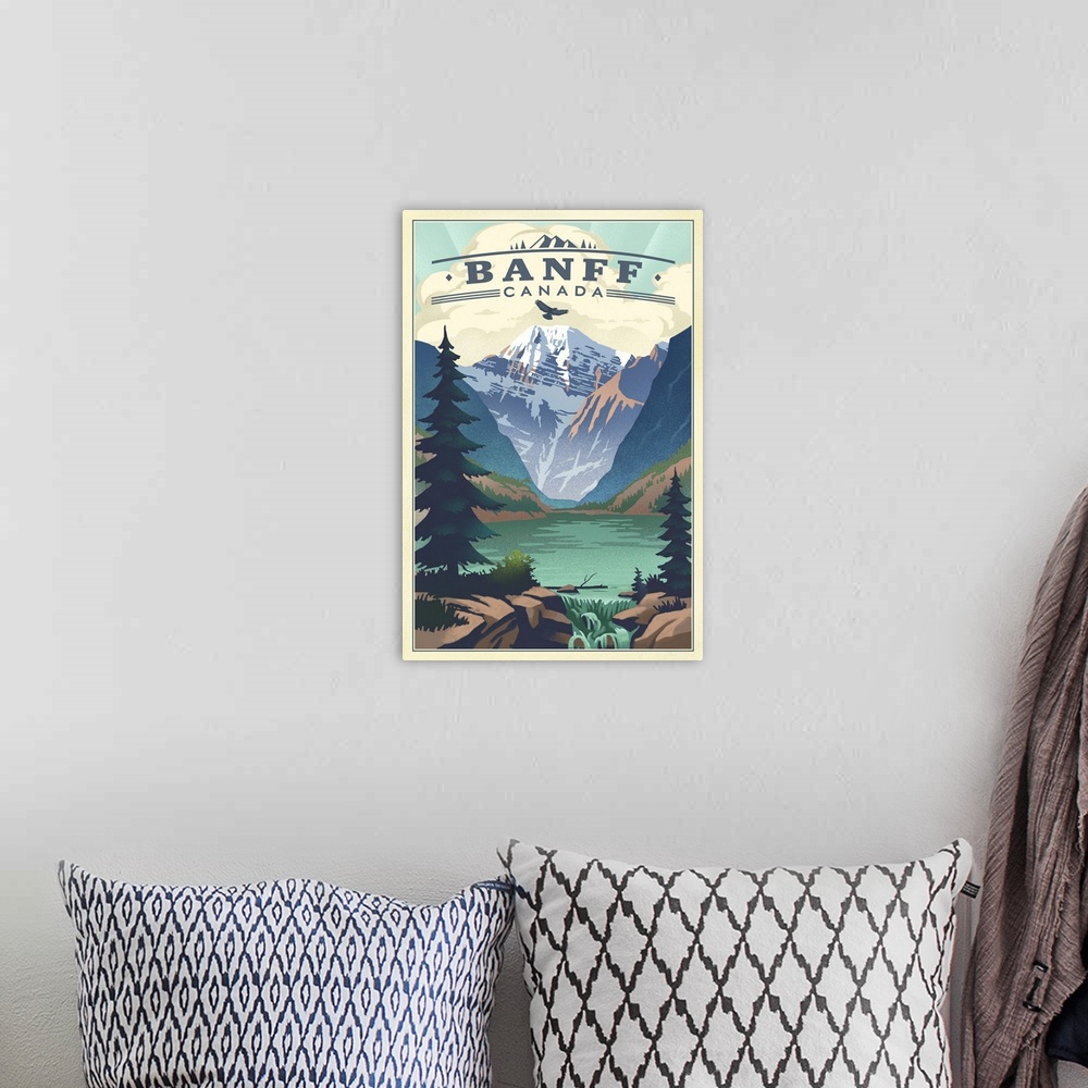 A bohemian room featuring Banff, Canada - Lake - Lithograph
