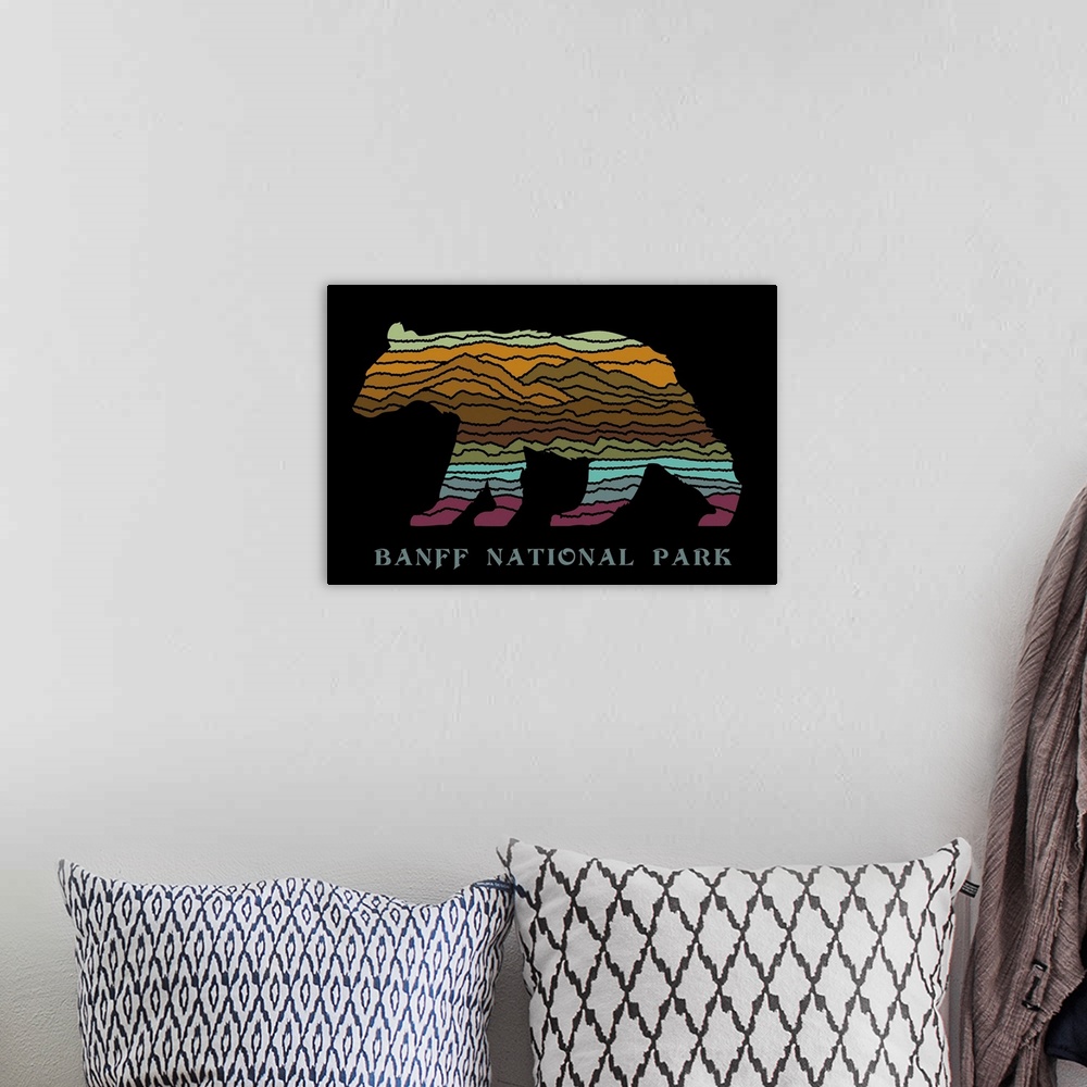 A bohemian room featuring Banff National Park, Bear Stripes: Graphic Travel Poster