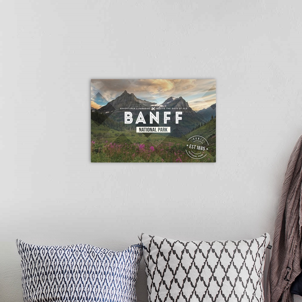 A bohemian room featuring Banff National Park, Est 1885: Travel Poster