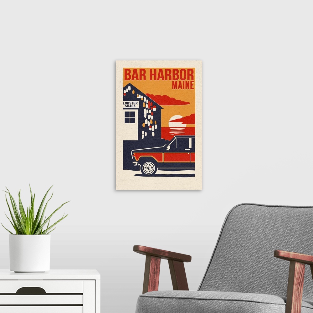A modern room featuring Bar Harbor, Maine - Woodblock