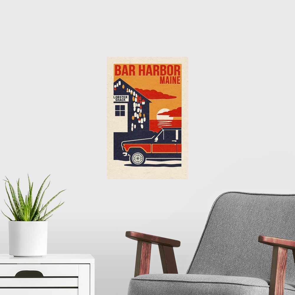 A modern room featuring Bar Harbor, Maine - Woodblock