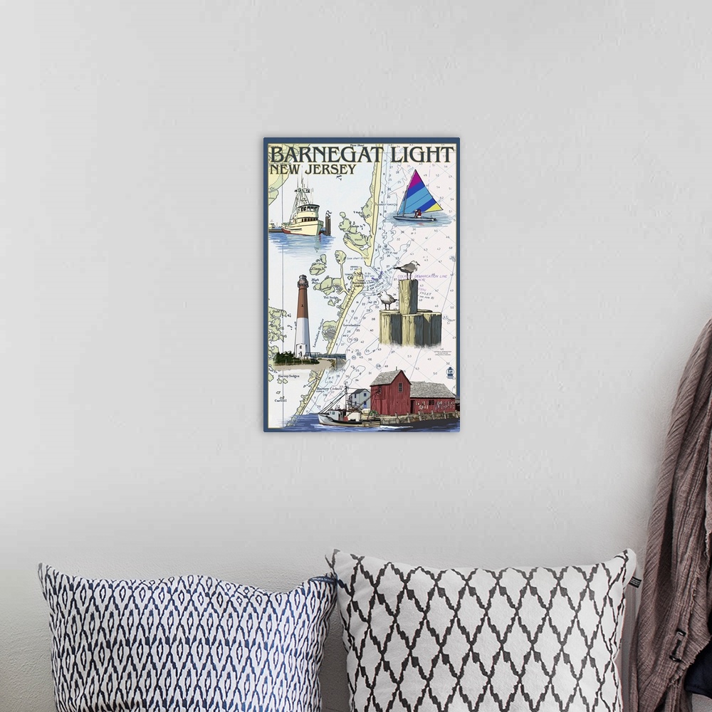 A bohemian room featuring Barnegat Light, New Jersey - Nautical Chart: Retro Travel Poster