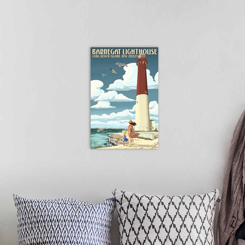 A bohemian room featuring Barnegat Lighthouse - New Jersey Shore: Retro Travel Poster