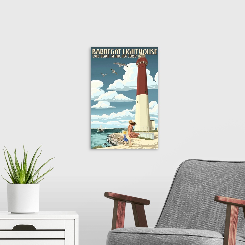 A modern room featuring Barnegat Lighthouse - New Jersey Shore: Retro Travel Poster