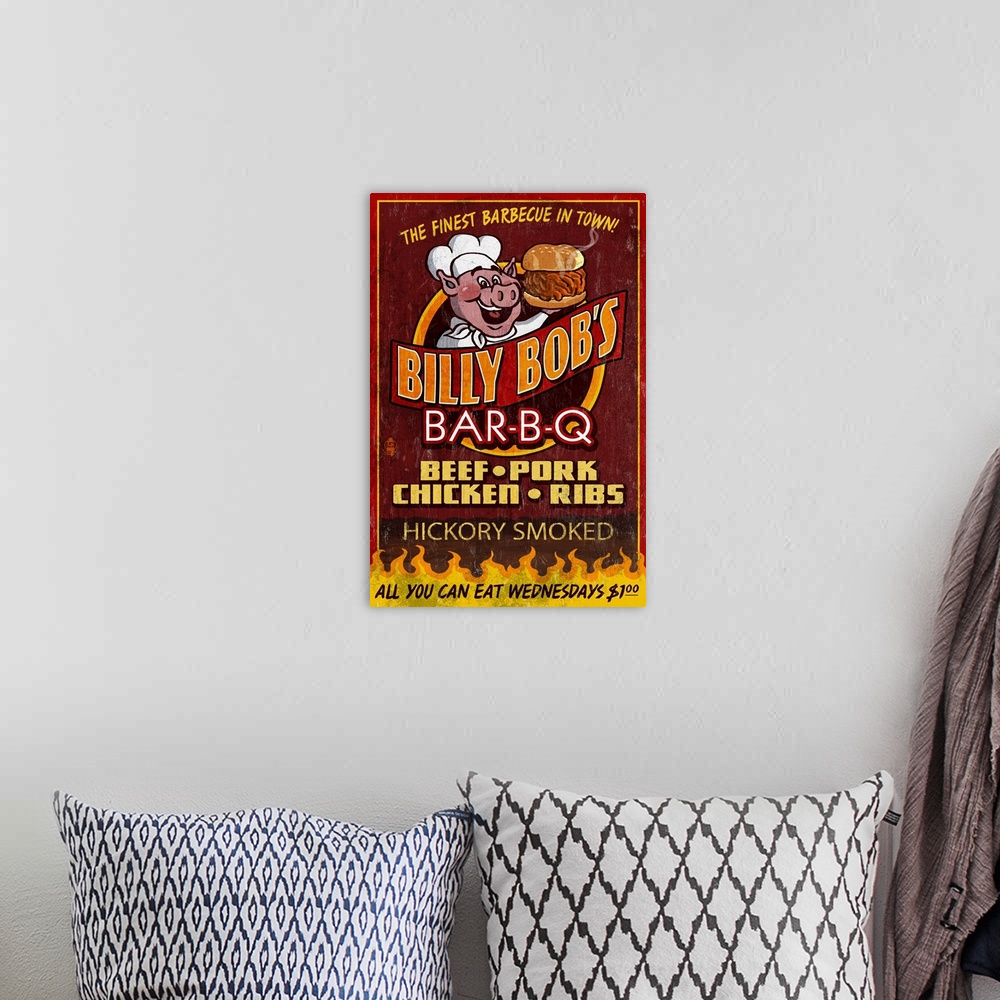 A bohemian room featuring BBQ, Vintage Sign