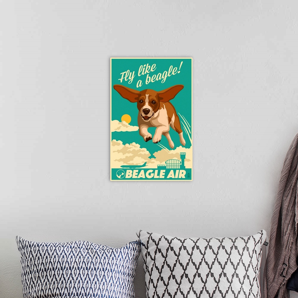 A bohemian room featuring Beagle, Retro Aviation Ad