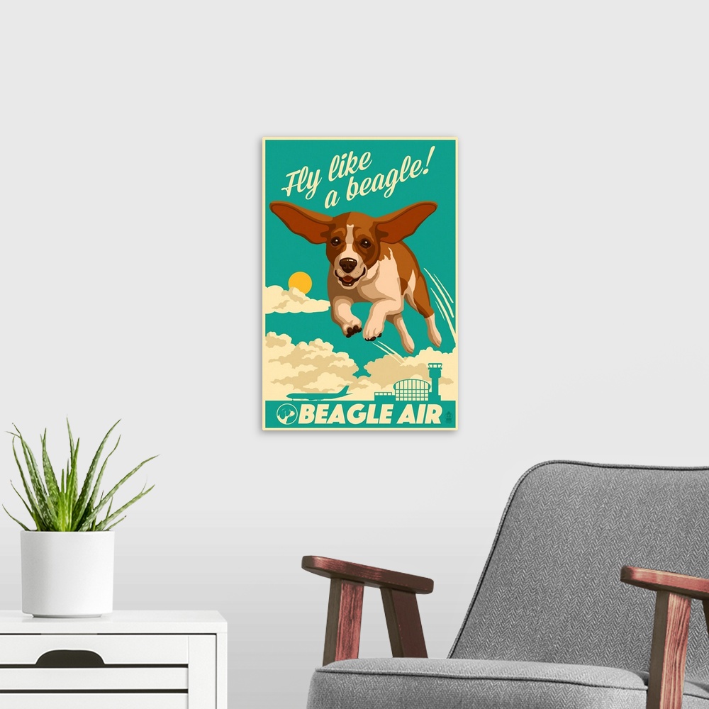 A modern room featuring Beagle, Retro Aviation Ad