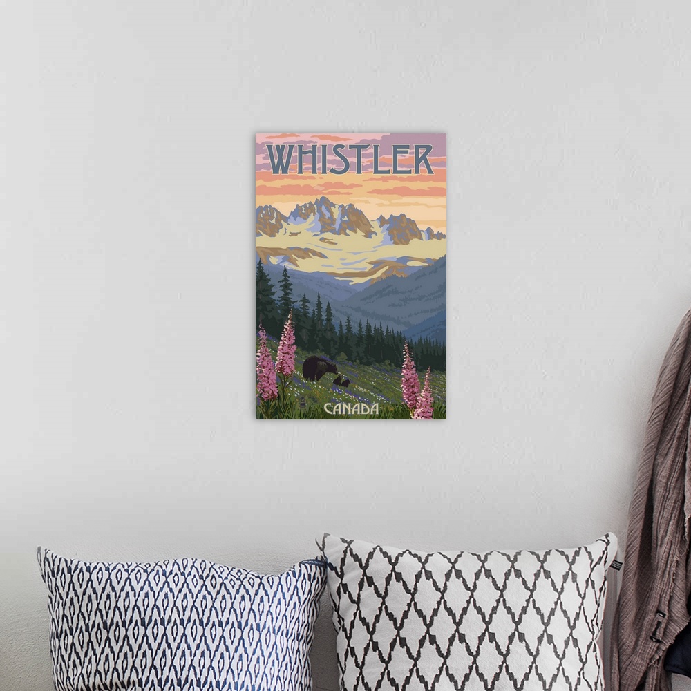 A bohemian room featuring Bear Family and Spring Flowers - Whistler, Canada: Retro Travel Poster