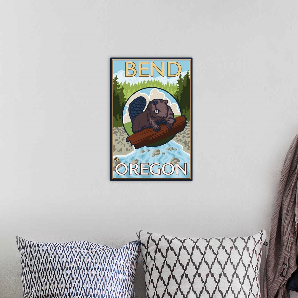 A bohemian room featuring Beaver and River - Bend, Oregon: Retro Travel Poster