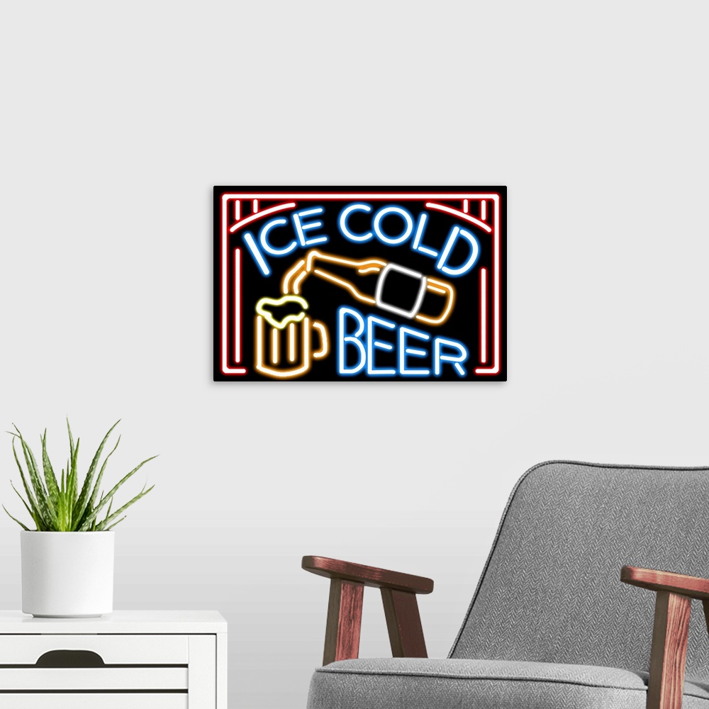 A modern room featuring Beer Neon Sign