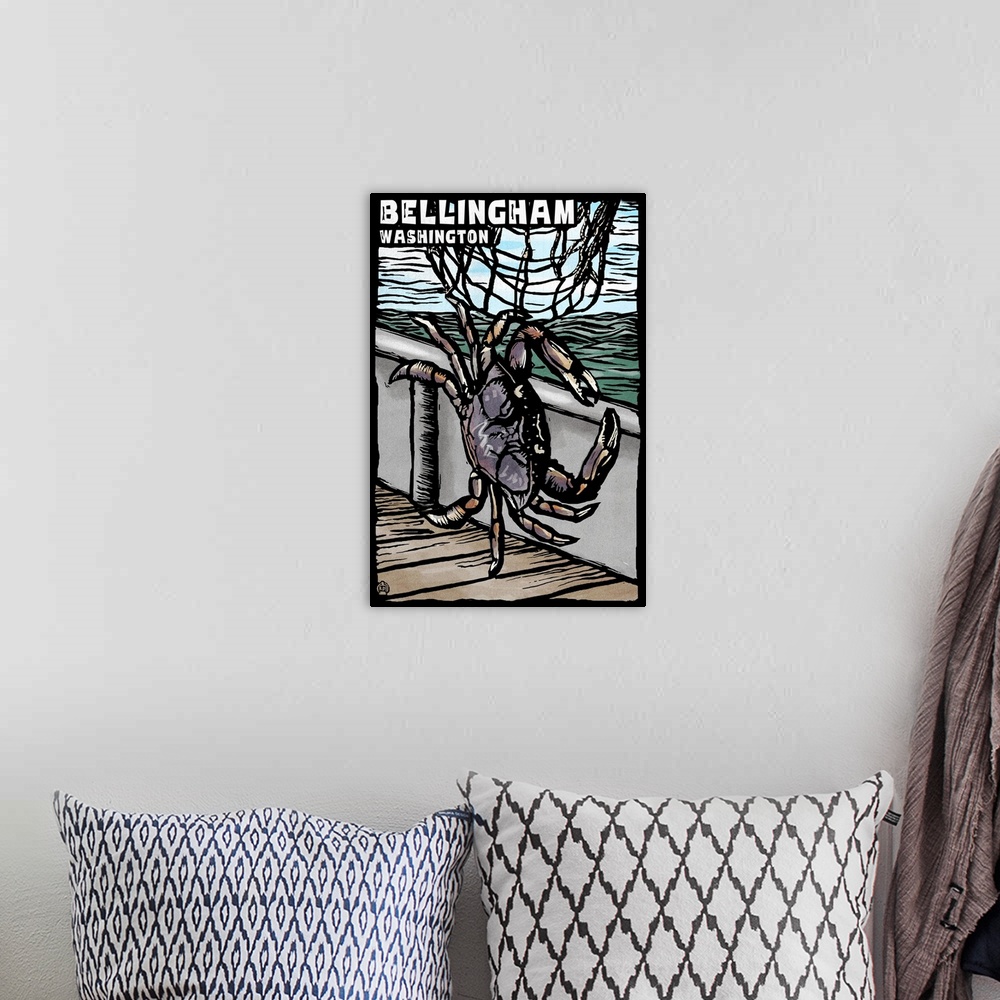 A bohemian room featuring Bellingham, Washington, Dungeness Crab, Scratchboard
