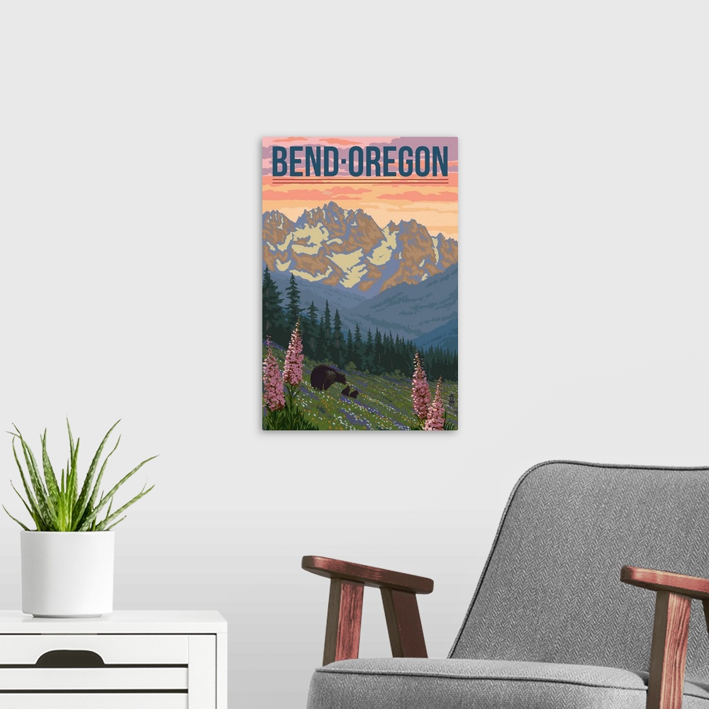 A modern room featuring Bend, Oregon - Bear & Spring Flowers