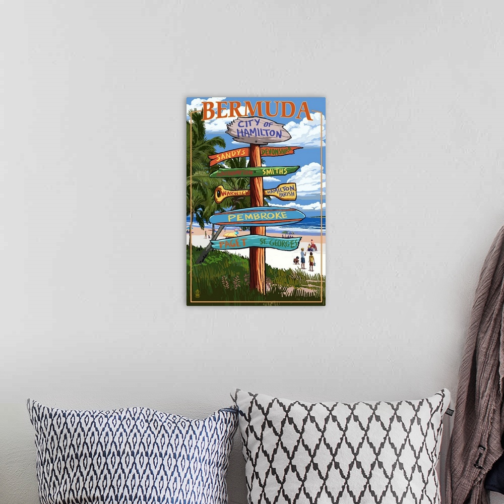 A bohemian room featuring Bermuda - Sign Destinations: Retro Travel Poster