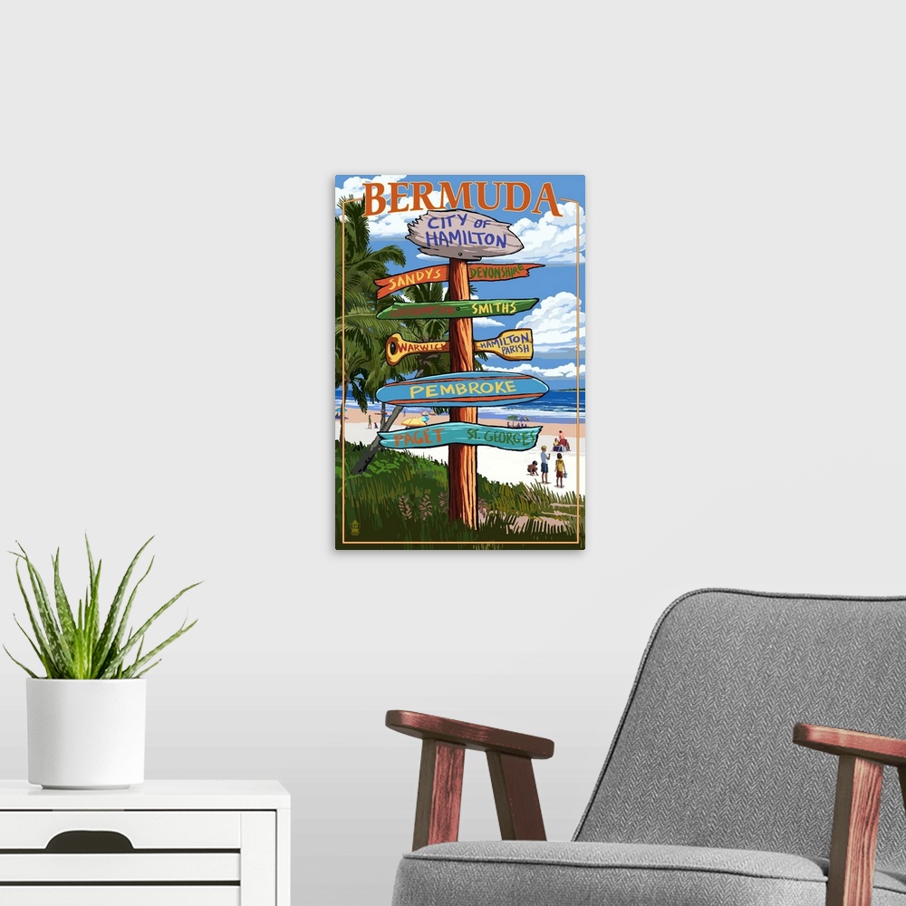 A modern room featuring Bermuda - Sign Destinations: Retro Travel Poster
