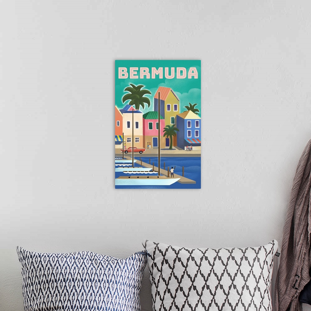 A bohemian room featuring Bermuda - Waterside Dock - Lithograph