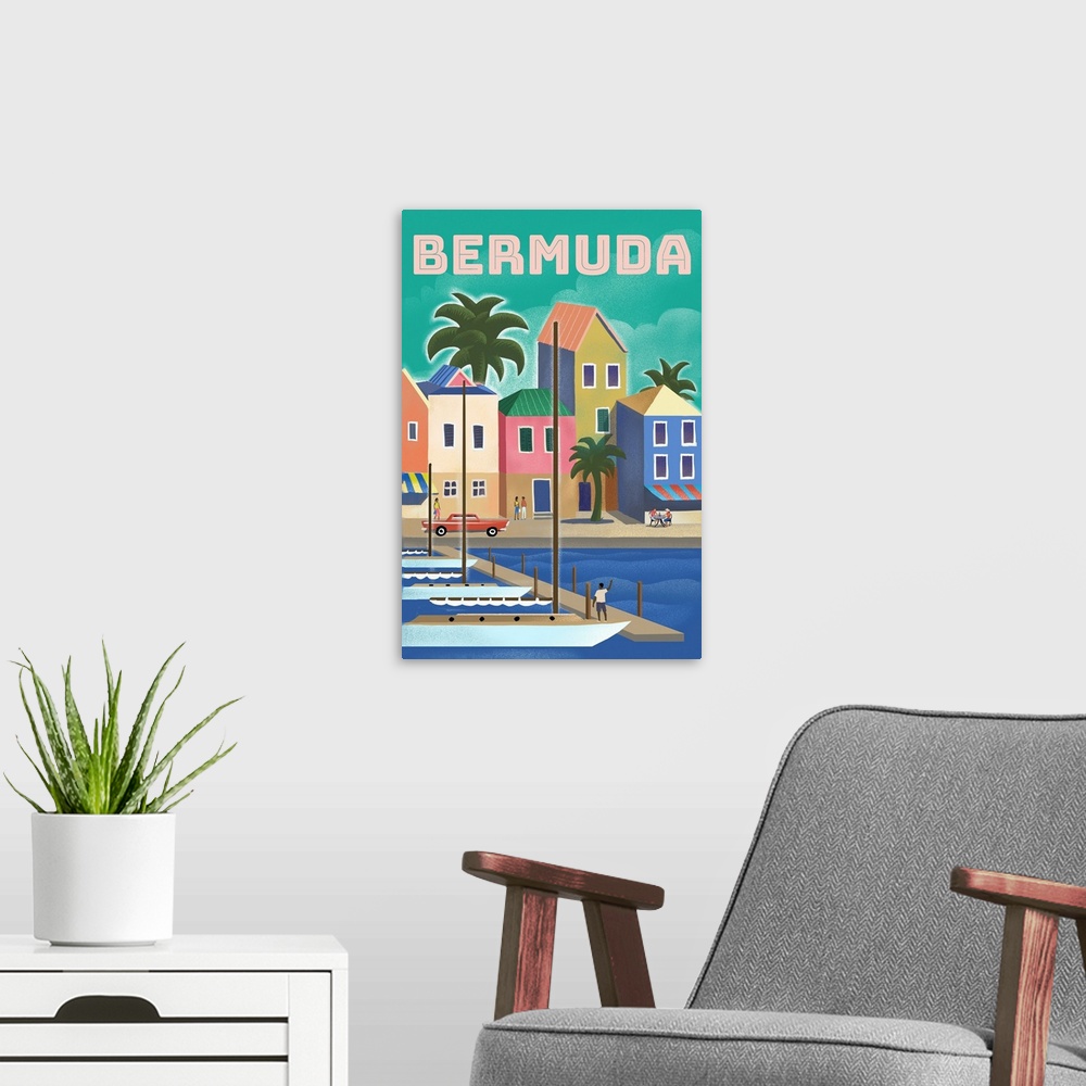 A modern room featuring Bermuda - Waterside Dock - Lithograph