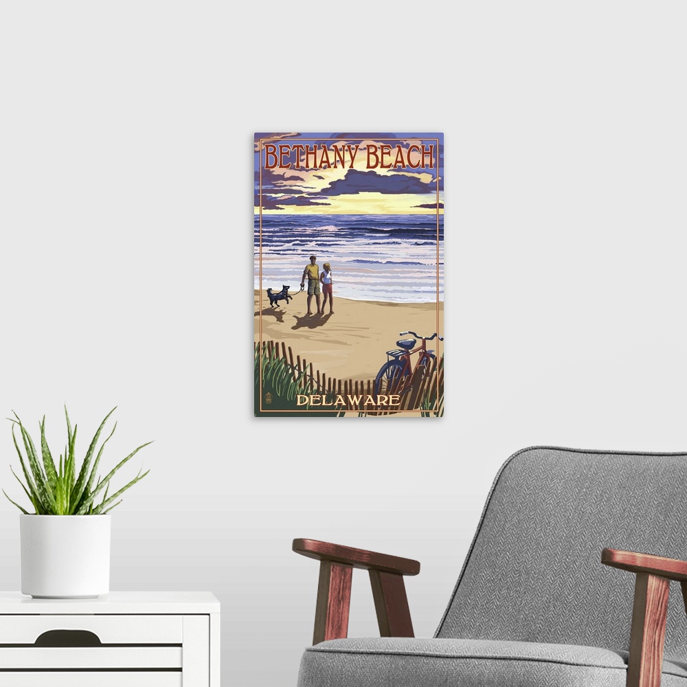 A modern room featuring Bethany Beach, Delaware - Beach and Sunset: Retro Travel Poster