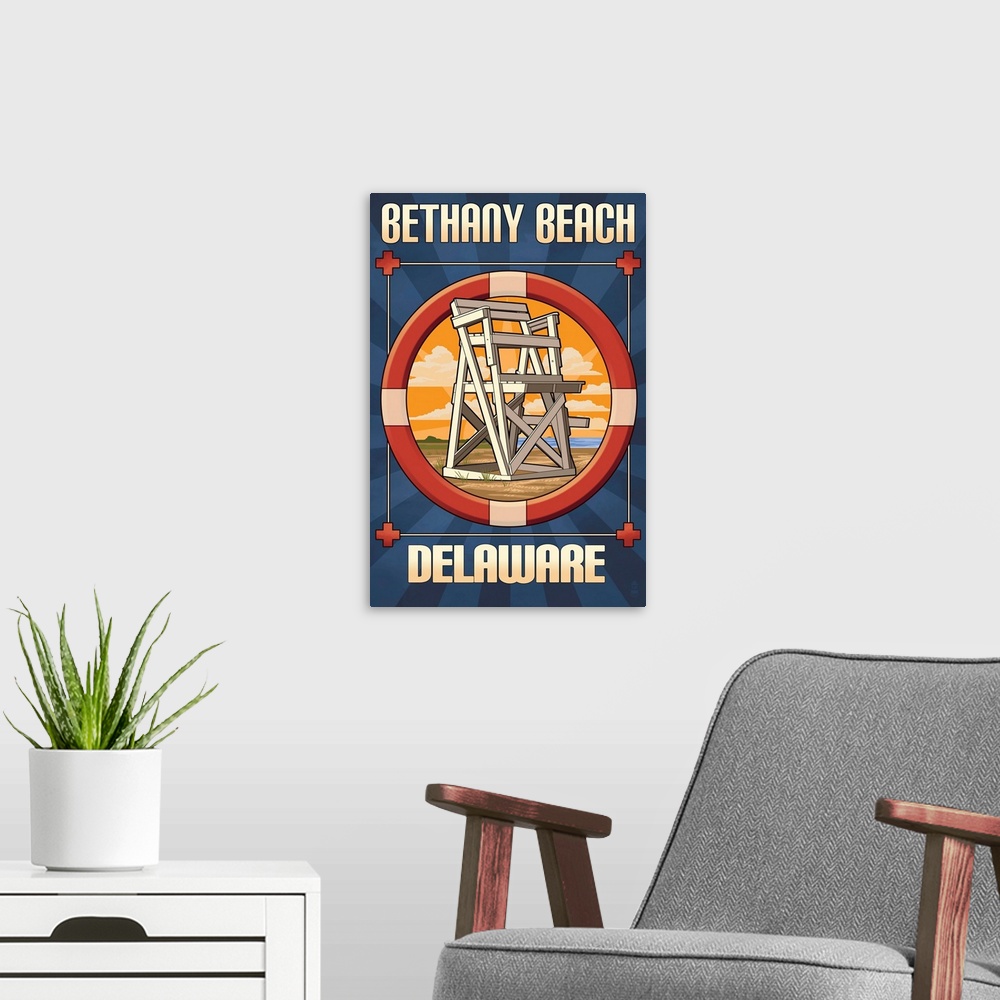 A modern room featuring Bethany Beach, Delaware - Lifeguard Chair: Retro Travel Poster
