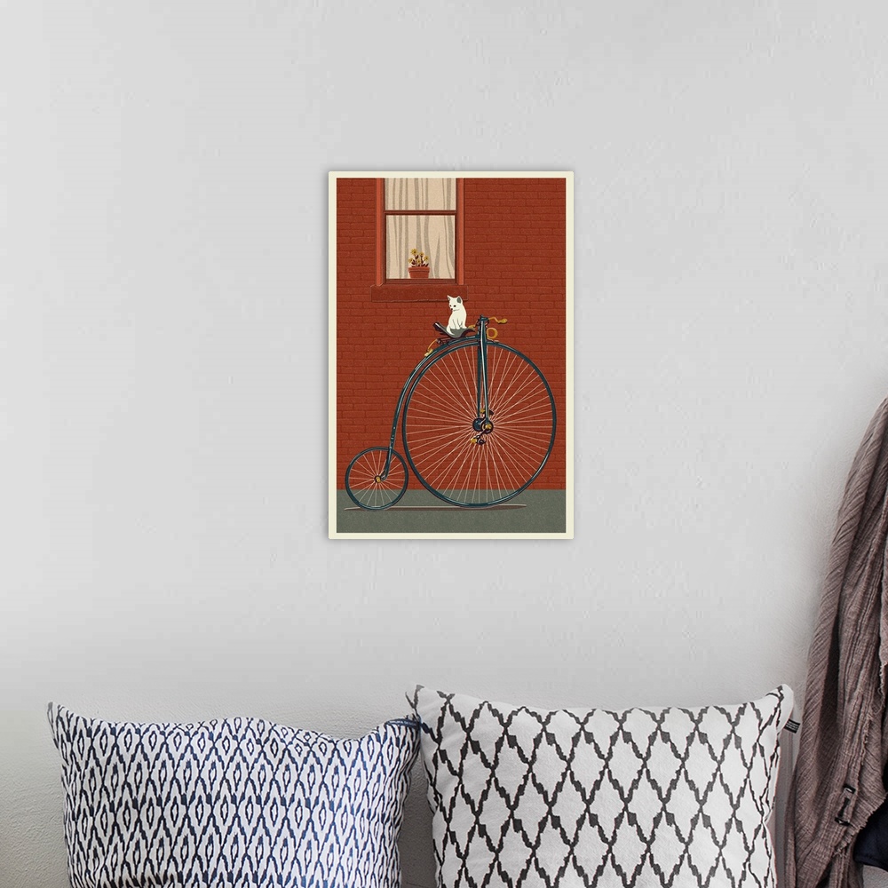 A bohemian room featuring Bicycle - Letterpress: Retro Art Poster