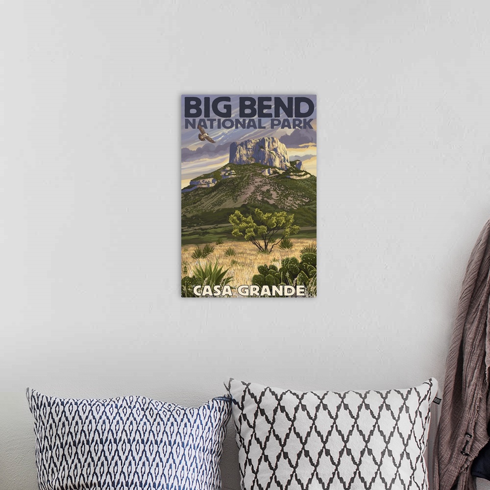 A bohemian room featuring Big Bend National Park, Texas - Casa Grande: Retro Travel Poster