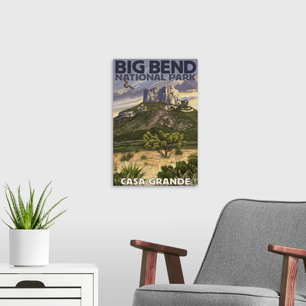A modern room featuring Big Bend National Park, Texas - Casa Grande: Retro Travel Poster