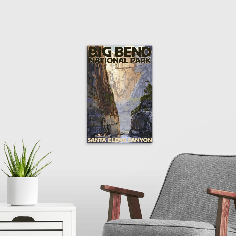 A modern room featuring Big Bend National Park, Texas - Santa Elena Canyon: Retro Travel Poster