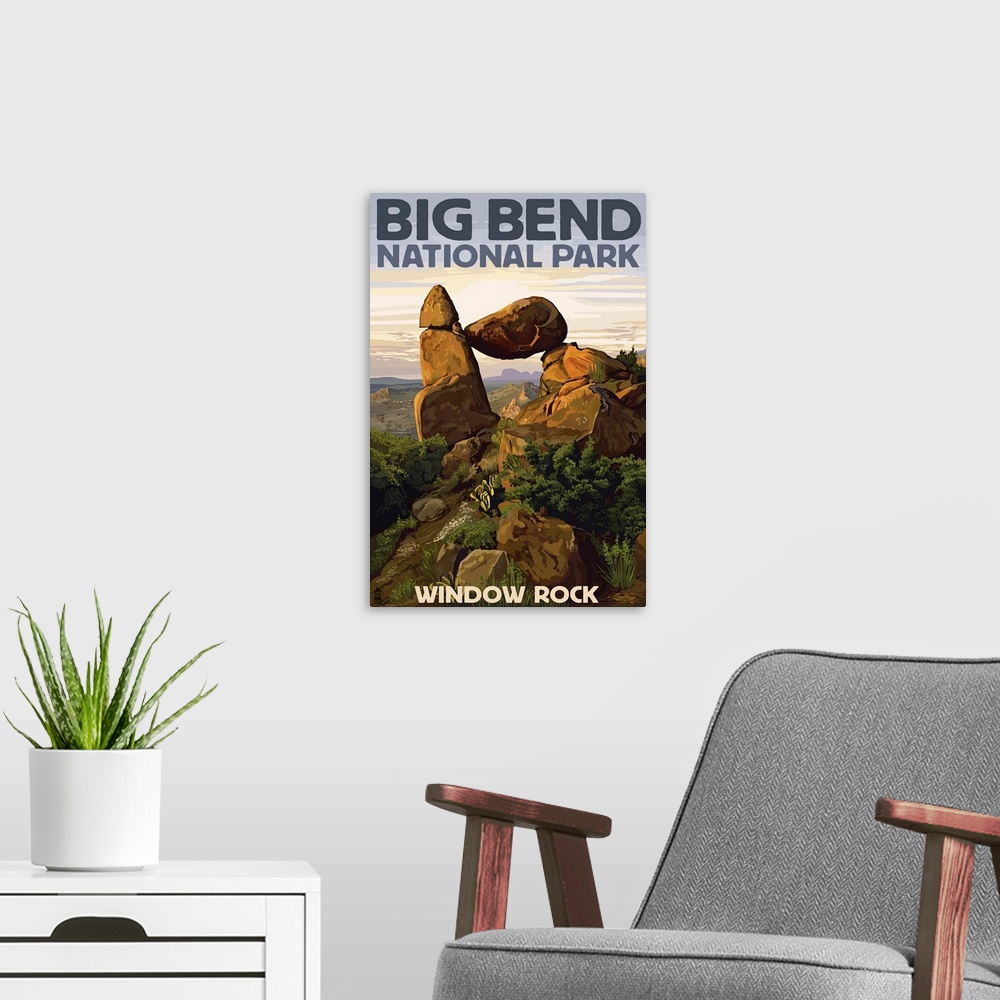 A modern room featuring Big Bend National Park, Texas - Window Rock: Retro Travel Poster