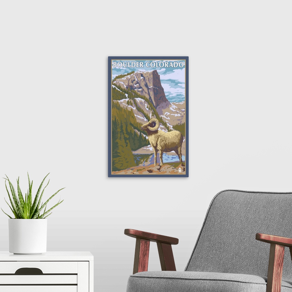 A modern room featuring Big Horn Sheep - Boulder, Colorado: Retro Travel Poster