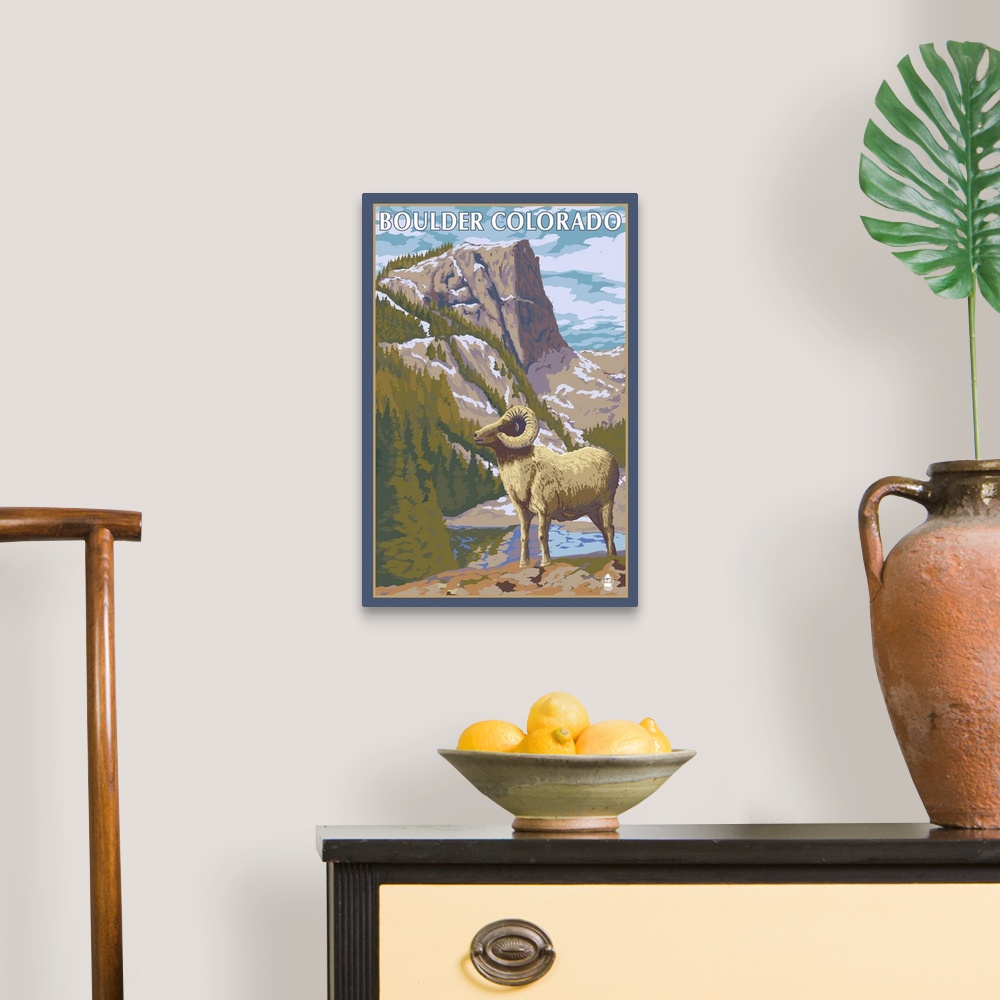 A traditional room featuring Big Horn Sheep - Boulder, Colorado: Retro Travel Poster