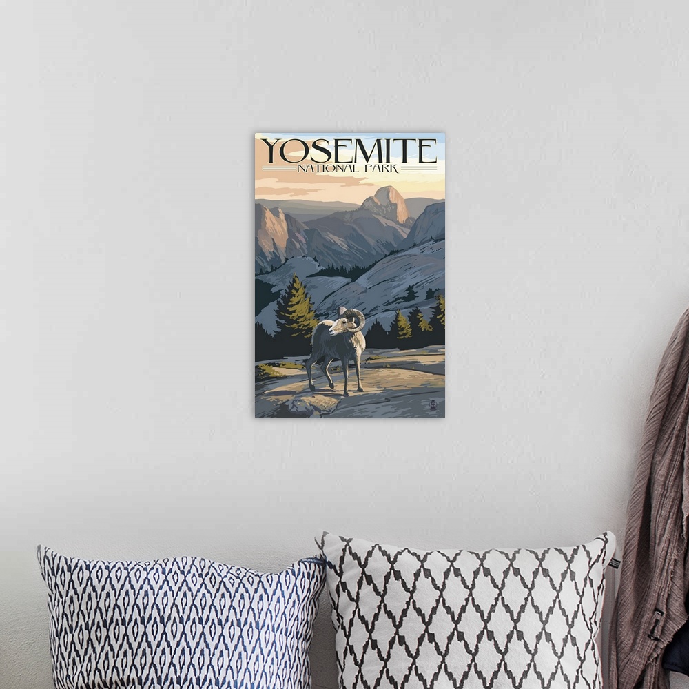 A bohemian room featuring Big Horn Sheep - Yosemite National Park, California: Retro Travel Poster