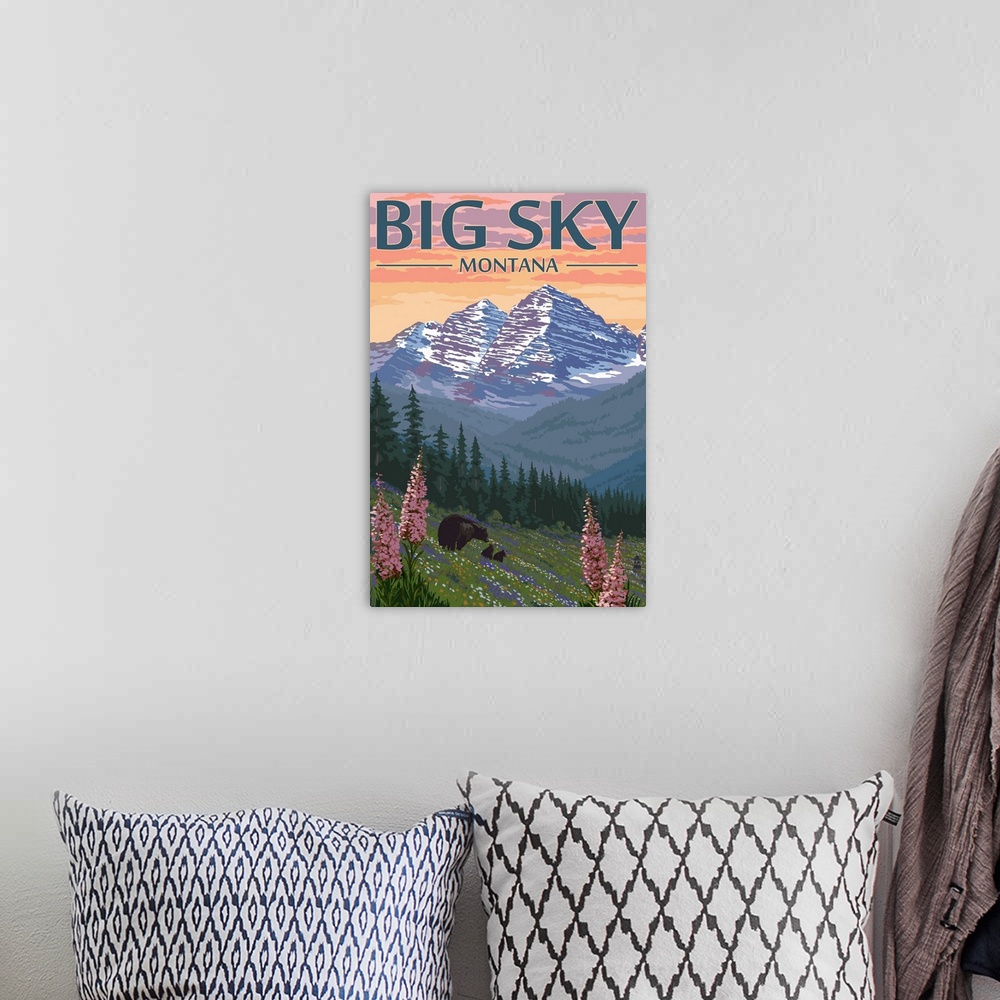 A bohemian room featuring Big Sky, Montana - Bear & Spring Flowers