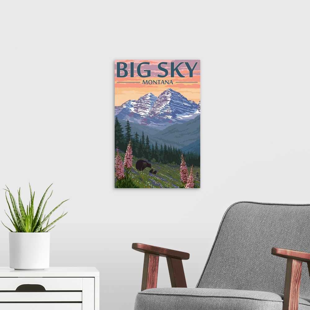 A modern room featuring Big Sky, Montana - Bear & Spring Flowers