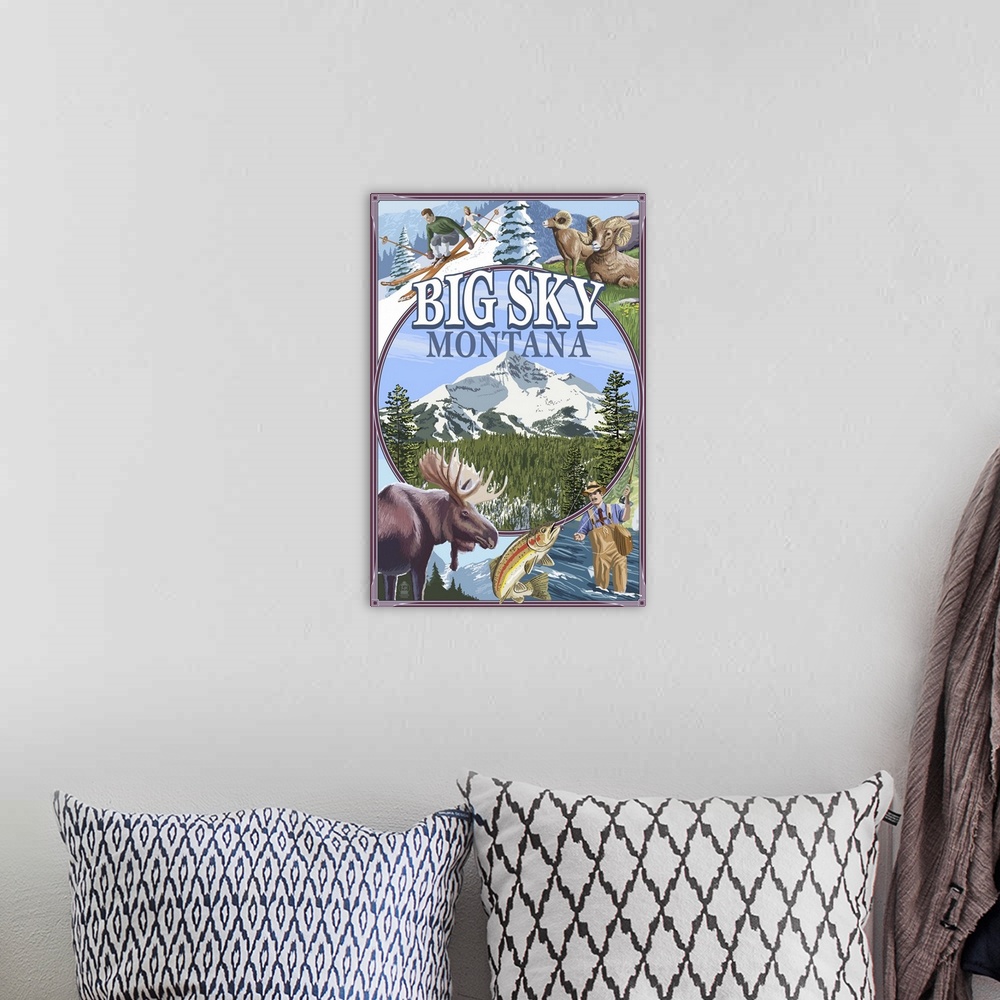 A bohemian room featuring Big Sky, Montana - Scenes: Retro Travel Poster