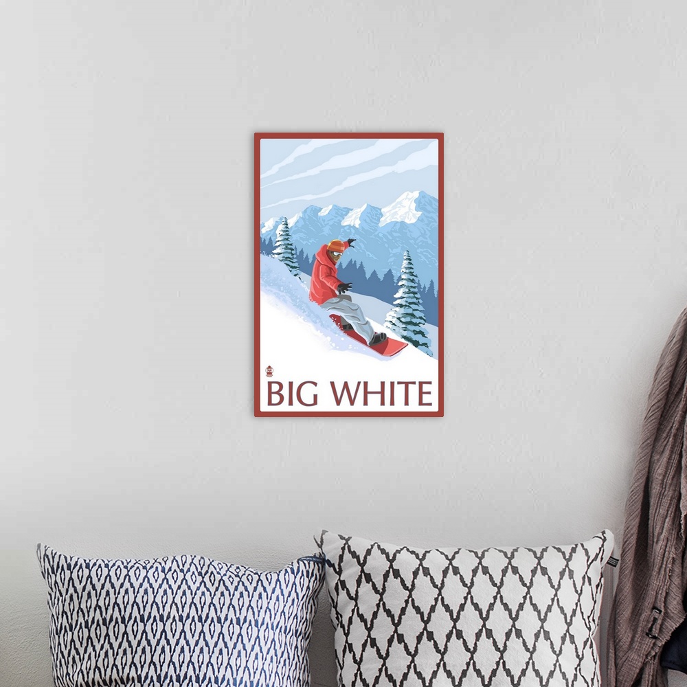 A bohemian room featuring Big White - Snowboarder: Retro Travel Poster
