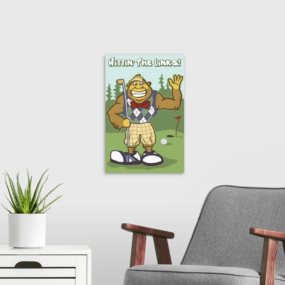 A modern room featuring Bigfoot Golfer: Retro Travel Poster