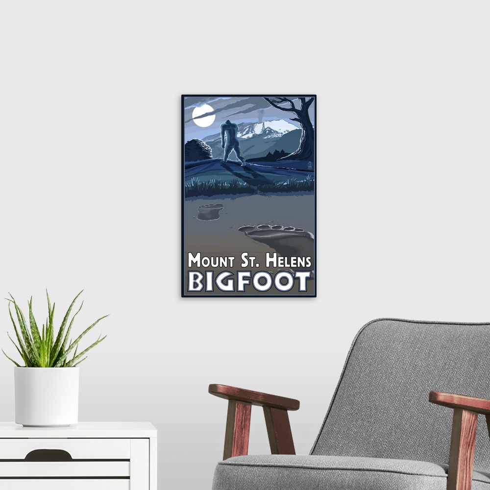 A modern room featuring Bigfoot, Mount St. Helens