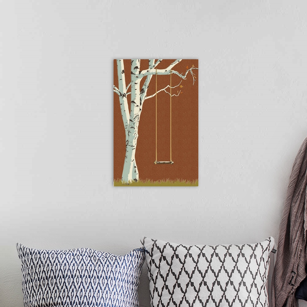 A bohemian room featuring Birch Tree - Letterpress: Retro Travel Poster