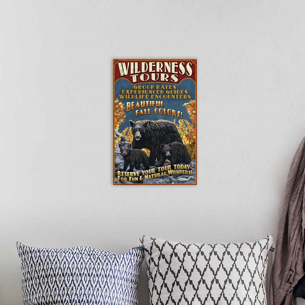 A bohemian room featuring Black Bear Family, Vintage Sign