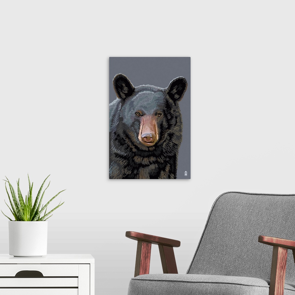 A modern room featuring Black Bear Up Close: Retro Poster
