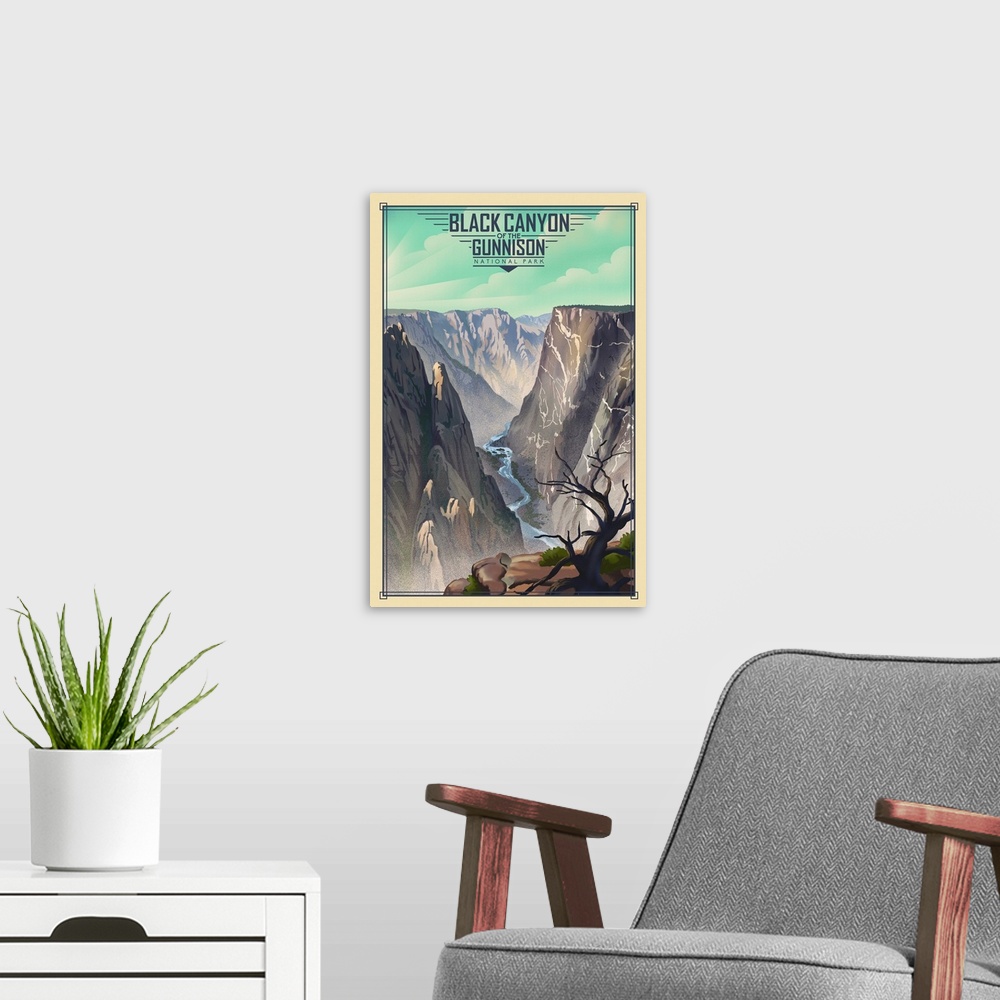 A modern room featuring Black Canyon of the Gunnison National Park, Gunnison River: Retro Travel Poster