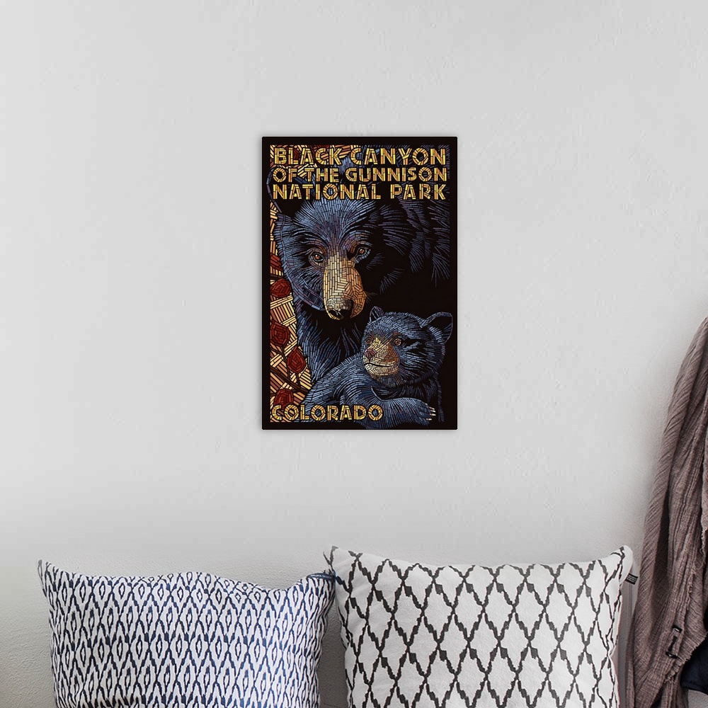 A bohemian room featuring Black Canyon of the Gunnison National Park, Mosiac Bears: Graphic Travel Poster