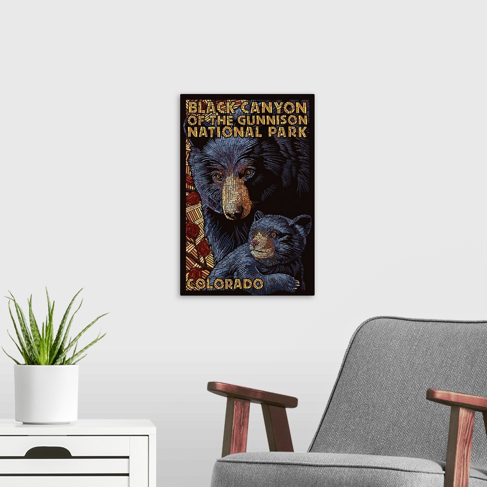 A modern room featuring Black Canyon of the Gunnison National Park, Mosiac Bears: Graphic Travel Poster