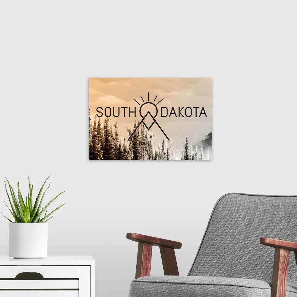 A modern room featuring Black Hills, South Dakota - Badge & Photo - Geometric Opacity