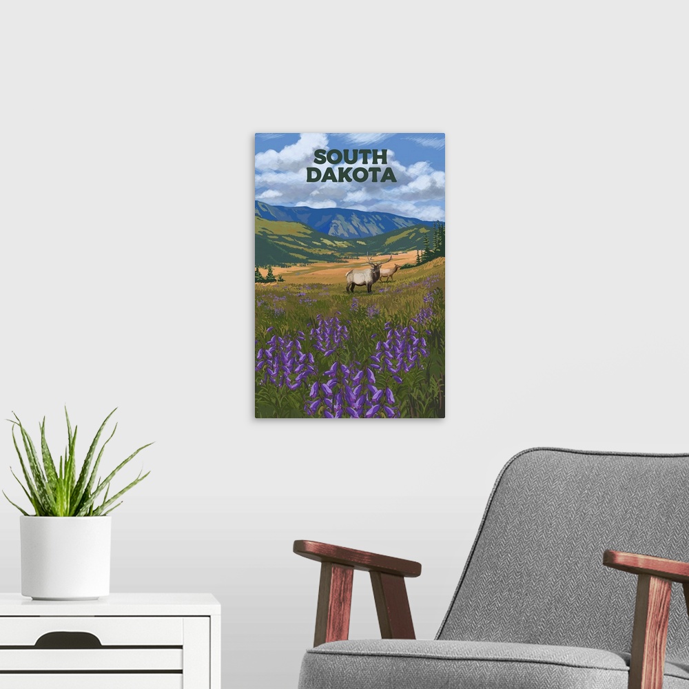 A modern room featuring Black Hills, South Dakota - Elk & Flowers