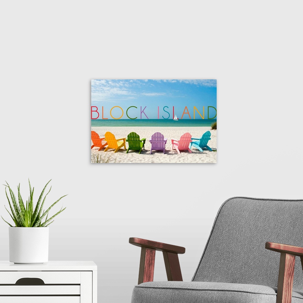 A modern room featuring Block Island, Rhode Island, Colorful Beach Chairs